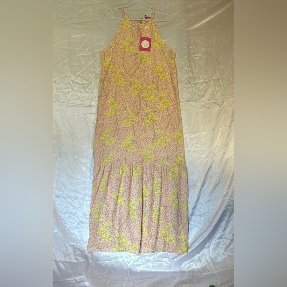 Caroline Hill's Floral Maxi Dress, Size Large, Coral Floral Leopard Print